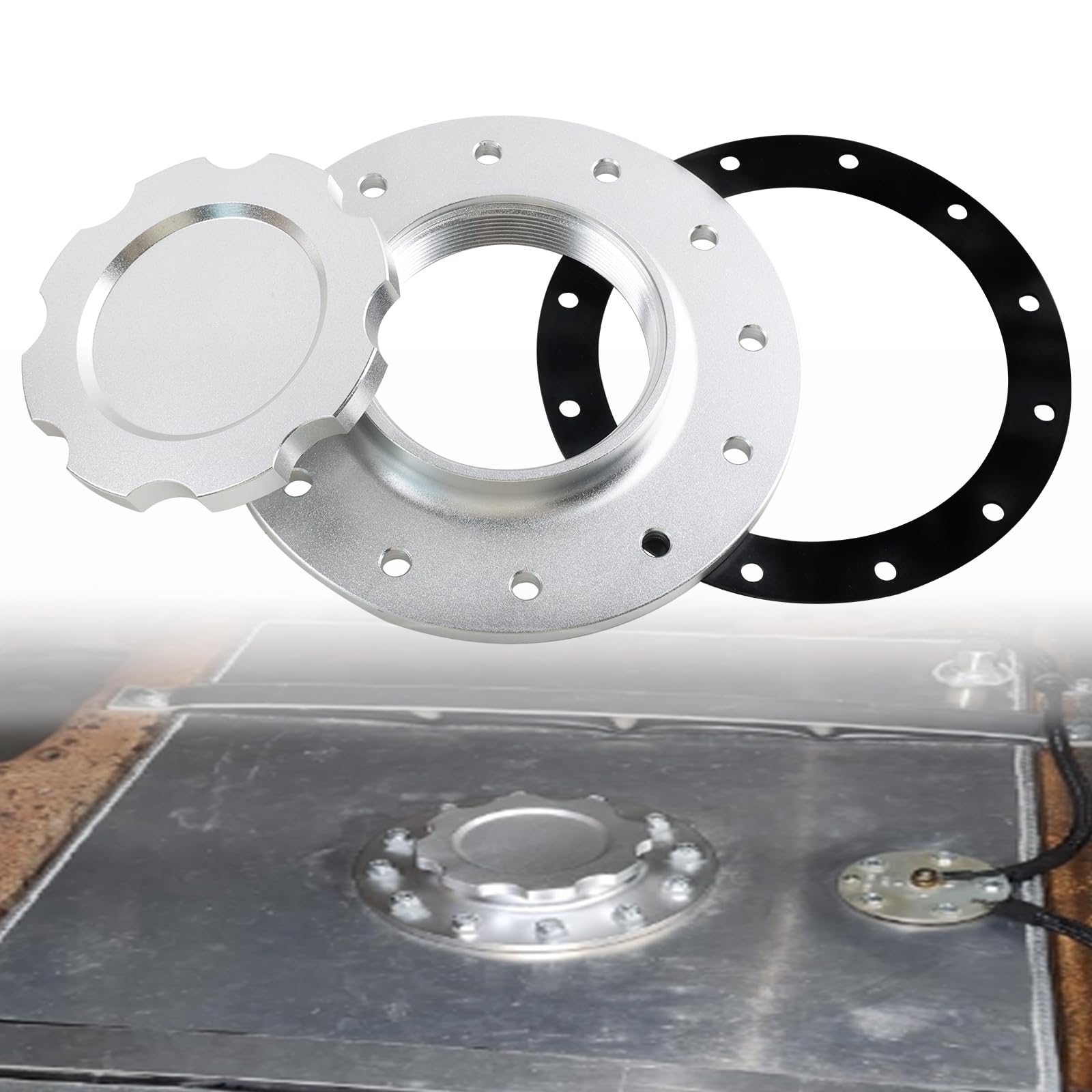 Photo 1 of BAGARAATAN Billet Aluminum Easy Fill Fuel Cell Gas Cap?Embedded Auxiliary Oil Tank Cover Compatible With 12 Hole Cell Bung and Gasket