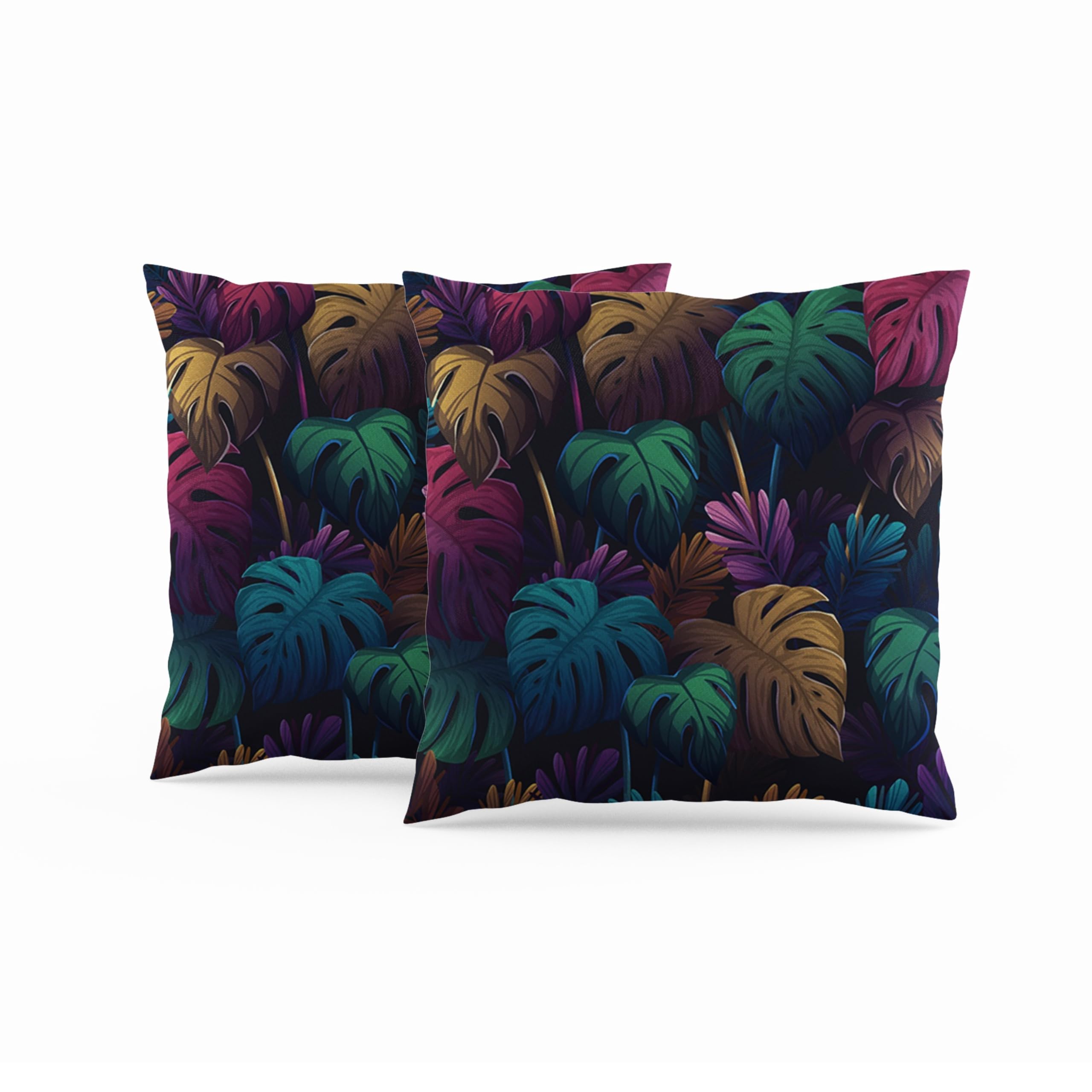 ggaimwf Set of 2 Cushion Covers Leaf Linen Look Throws Pillows Cases Hawaiian Tropical Palm Leaf Square Soft Light Cushions Decorative Pillowcases for Sofa Bedroom Living Room Home Decorations 60x60cm