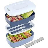 Bentgo Classic - Adult Bento Box, Stackable 3-Compartment Lunch Box with Removable Utensil Set and Sealing Strap, BPA-Free, Food Container Ideal for Meal Prep, Work, and On the Go (Slate)