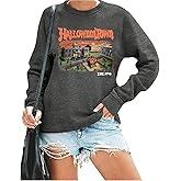 QIANRUO Halloween Town Est 1998 Sweatshirt Women Halloween Horror Spooky Graphic Tees Casual Fall Long Sleeve Pullover Tops