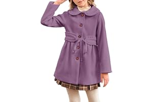 Meikulo Girls Dress Coat Casual Faux Wool Lapel Warm Jackets Kids Cute Ruffle Belt Outerwear 5-14 Years