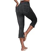 VOOVEEYA Women's Capri Leggings, Yoga Capris Pants with Pockets Stretchy Crop Pants High Waisted Straight Leg 21"