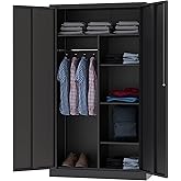 Letaya Metal Storage Cabinets Locker with Lock Door, 72'' Clothing Coat Steel Storage Freestanding Wardrobe for Office, Home, School, Employee,Gym,Fire Department (Black)