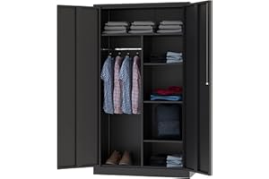 Letaya Metal Storage Cabinets Locker with Lock Door, 72'' Clothing Coat Steel Storage Freestanding Wardrobe for Office, Home, School, Employee,Gym,Fire Department (Black)