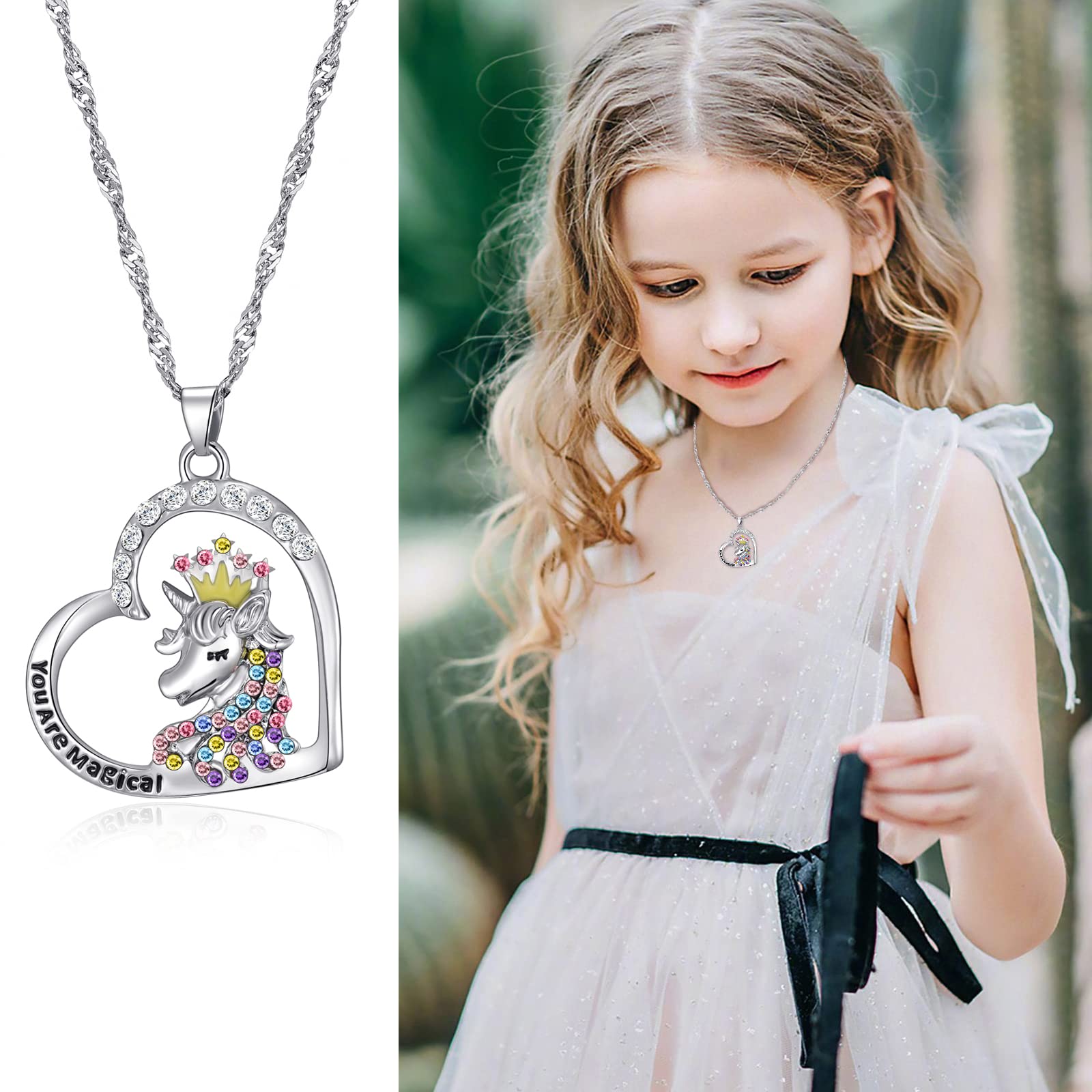Cute Necklaces for Teen Girls - Adorable Pastel Crystal Necklace for Little Girls - Unicorn and Fairy Gifts - Dainty Necklace Birthday Gift Pack (3/6 Pcs)