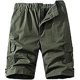 Mylldey Mens Cargo Shorts Elastic Waist Cotton Shorts Relaxed Fit Casual Summer Hiking Shorts with Multi Pockets
