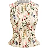 CIDER Floral Crop Tank Tops for Women Ruffle Tiered Shirred Sleeveless Cute Summer Tops Trendy Going Out Outfits