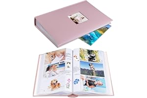 1DOT2 Photo Album 4x6 Hold 402 Photos with Memo Slip-in Pockets Photo Book, Linen Cover Picture Photo Albums with Writing Space for Wedding Family Baby Vacation Mother's Day Pink