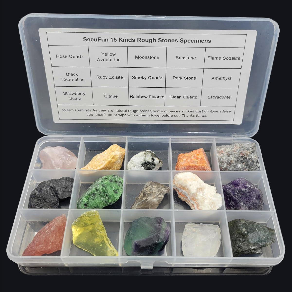 Photo 1 of Rock & Mineral Collection Kit for Adults and Kids Natural Rocks for Tumbling Polishing Gemstone Raw Crystals Rough Stones for Wicca & Reiki (15Pcs)