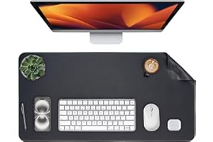 PROMATTOO Oversized Non-Slip Desk Pad Protector – Grips Desk Firmly with Enhanced Anti-Slip Design, Vegan Leather Waterproof Laptop Mat for Keyboard & Mouse – Large Office Pad– Obsidian Black