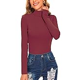 Women's Long Sleeve Mock Turtleneck Tops Casual Slim Fitted Lightweight Under Layer Pullover Shirts