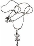 Chameleon Lizard Charm Necklace with Antique Silver Tone Snake Chain and Gift Box