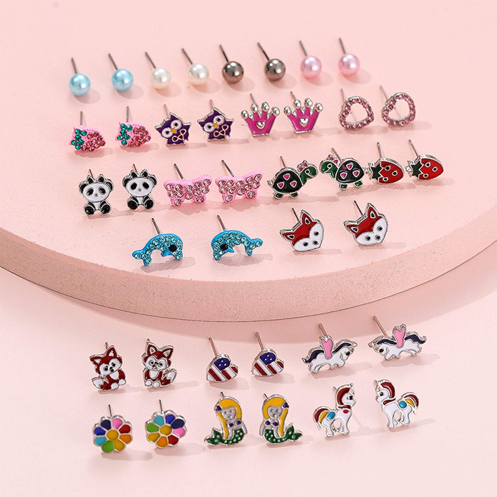 NEWITIN 100 Pairs Colorful Cute Earrings for Girls Sensitive Ears Hypoallergenic Girl Stud Earrings Set Stainless Steel Cartoon Stud for Girls and Women