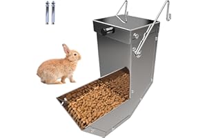 PAIAOJIA Rabbit Feeder - Small Animal Stainless Steel Gravity Feeding Trough with Lid, Outdoor Durable Cage Feeder Holds Several Days' Food (4 Inch/1.5Lbs)