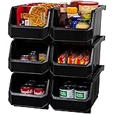 ReadySpace Large Stackable Plastic Storage Bins, 6-Pack, Black | Open-Front Stackable Bins For Garage, Pantry, Closet &amp; Office, 14,8"L X 8"W X 7"H, Nests When Empty, Durable Plastic,