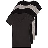 4 Pack Zenana Women's Basic V-Neck T-Shirts (Black/Black/Charcoal/H Gray, 1X)