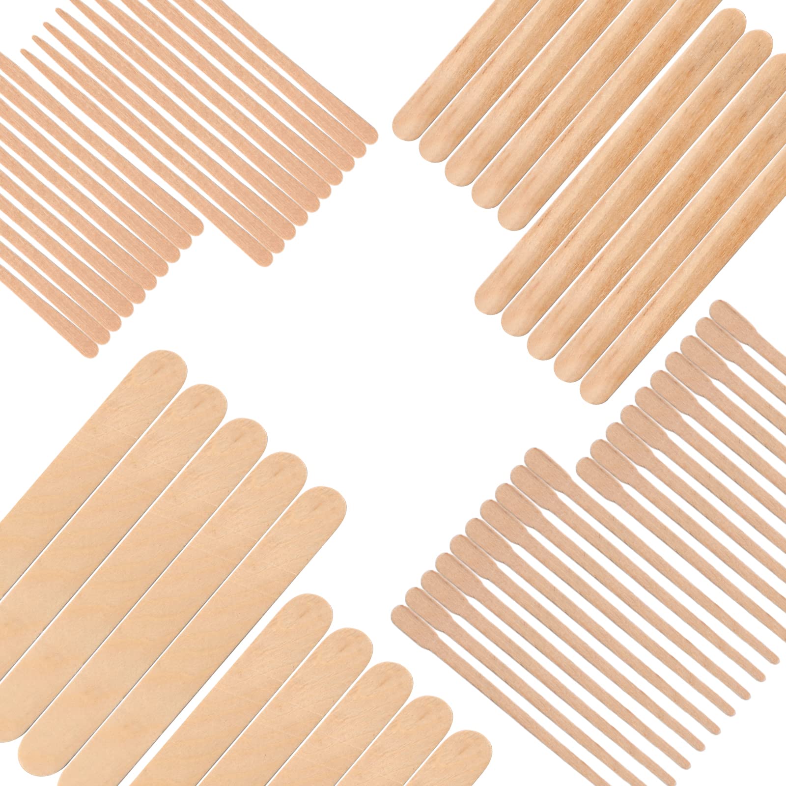 300 Pcs Wooden Wax Sticks 4 Styles Wood Waxing Spatulas Applicators Hair Removal S M L Sizes for Body Legs Facial or Wood Craft Sticks (300Pcs)