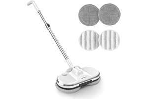 Electric Mop, AlfaBot WS-24 Cordless Spin Mop for Floor Cleaning, Lightweight & Rechargeable Floor Cleaner with Water Sprayer and LED Headlight for Hardwood and Tile Floors, White
