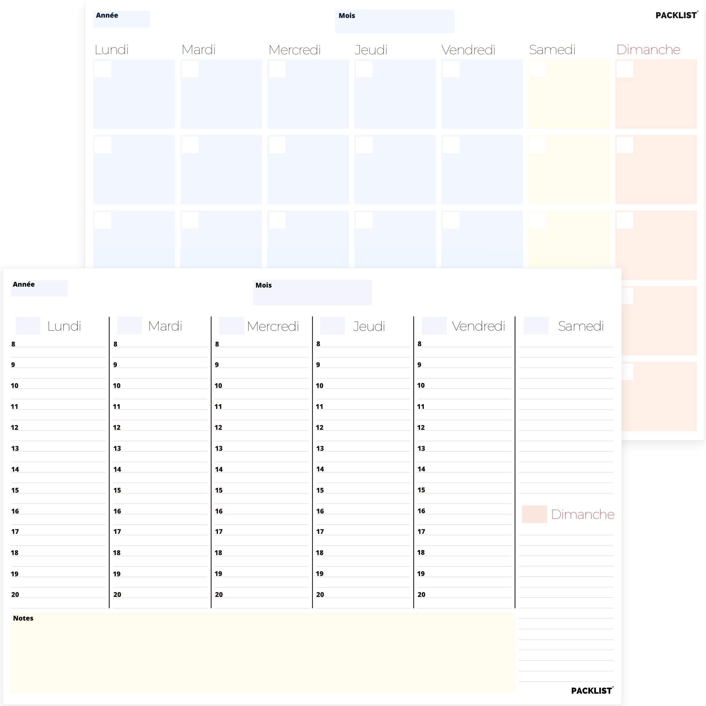 PACKLIST® Weekly Planner + Monthly Planner Set in FRENCH - Pack of 2 A4 Desk Blotters - Agendas for Monthly & Weekly Planning — image 1