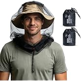 2 Pack Premium Mosquito Head Net for Insect, Fly &amp; Bug Protection - Ultra Large &amp; Long, Extra Fine Mesh for Camping, Hiking, Fishing, Gardening, Safari, Fits All Hats for Men &amp; Women