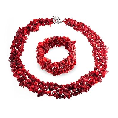 Bling Jewelry Erweiterte roten Farbstoff simulierten Coral Cluster Erklärung Halsband Halskette Armband, versilbert