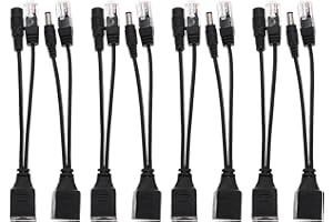 Veemoon 8pcs Poe Splitter Line and Passive Poe Adapter for 12v Security Camera Monitoring, Black Connectors, Surveillance Pow