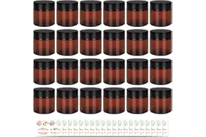 24 Pack 60 g/2 oz Amber Round Glass Jars - Empty Cosmetic Containers with Inner Liners, black Lids and Glass Sample Jars with