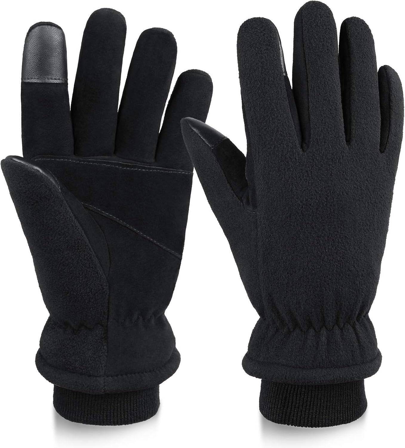 OZERO Thermal Gloves Winter Touch Screen Glove with Deerskin Palm and
