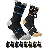 Men's Performance Athletic Socks with Arch Support & Compression Fit - Mid-Calf Workout Socks for Running, Gym, Daily(8Pairs)