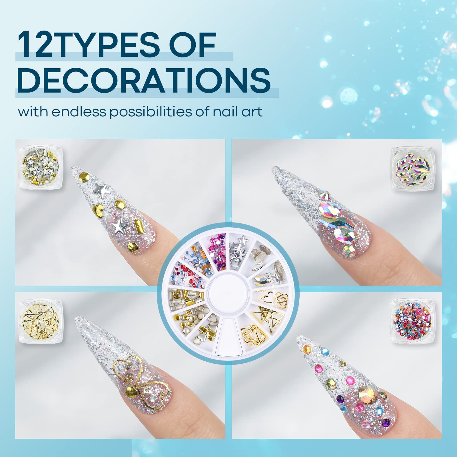 modelones Rhinestone Glue No Wipe Nail Gem Glue Super Strong Adhesive with Nail Charms & Dual-Use Brush, 2×5 ml