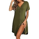 Ekouaer Women's Button Down Nightgown Short Sleeve Sleepshirt V Neck Night Shirt Soft Pajamas Dress with Pockets
