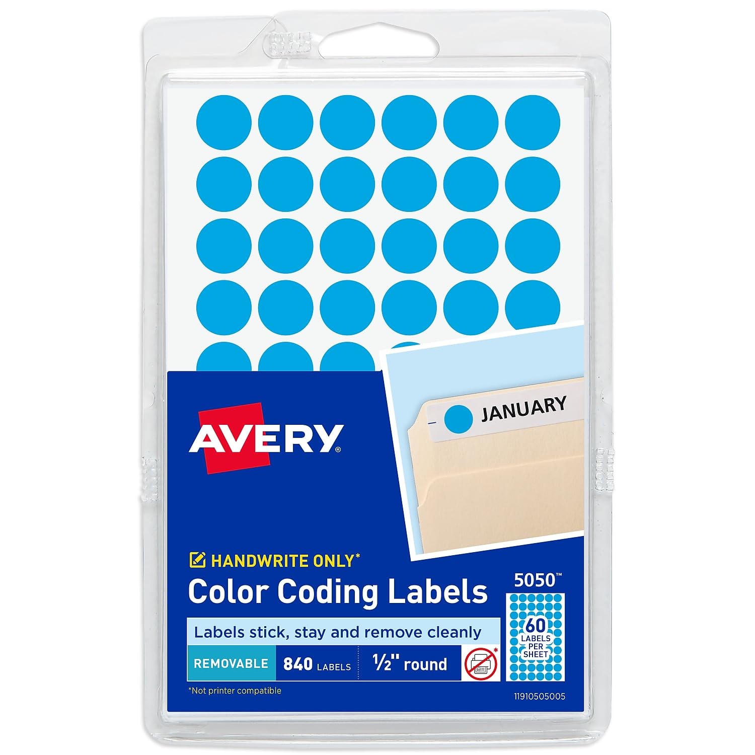 Photo 1 of Avery Color-Coding Removable Labels, 1/2 Inch Round Stickers, Light Blue, Non-Printable, 840 Dot Stickers Total (5050)