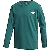 Reebok Boys Long Sleeve Shirts - Soft Stretch Cotton Boys Shirts Long Sleeve Athletic Top for Workout Running Gym Layering