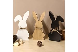CHERICA Easter Decorations Decor, 3 Pcs Wooden Easter Bunnies Ornaments, Easter Crafts Rabbit Easter Party Table Decorations Indoor, Easter Tabletop Tiered Tray Decorations Set