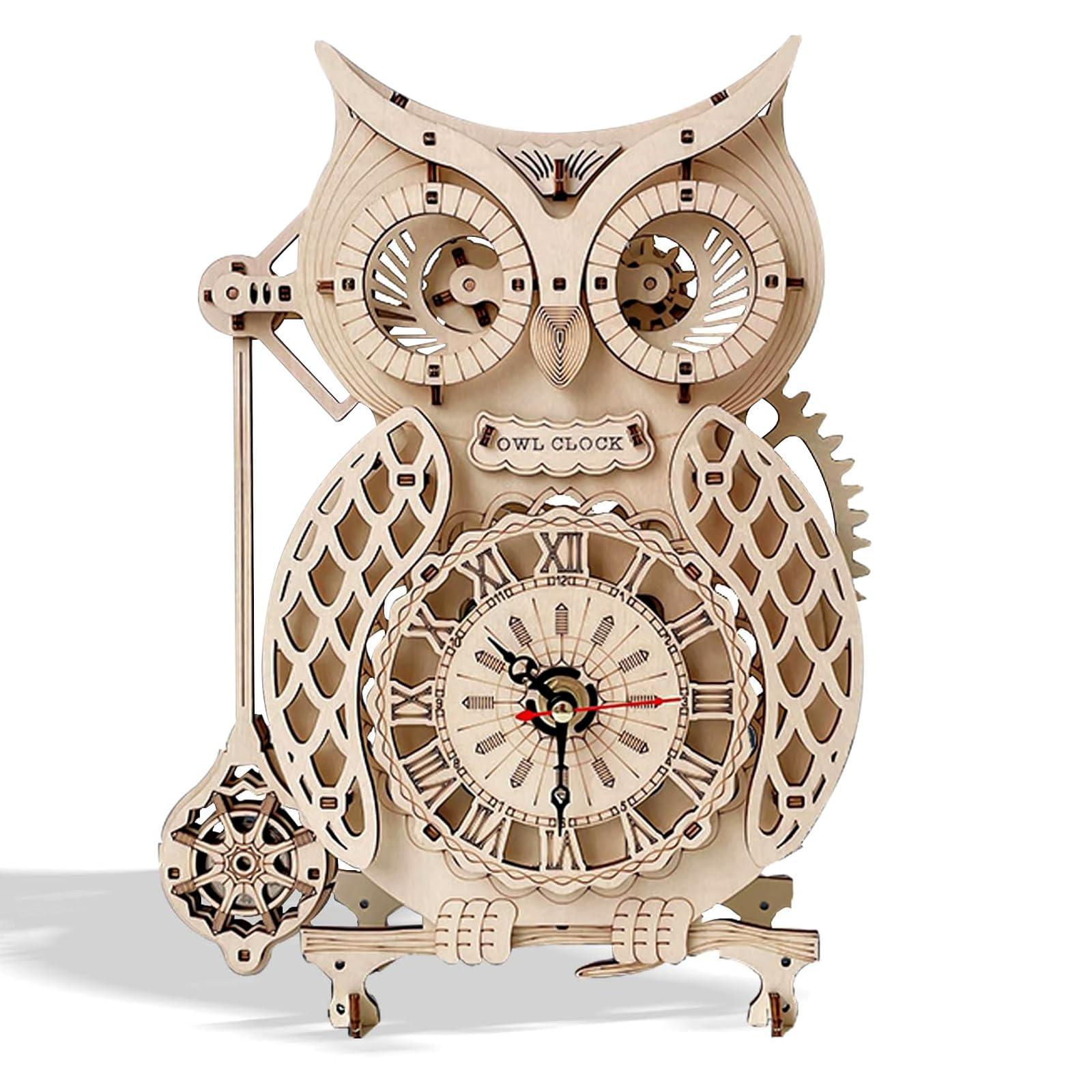 Owl Clock Wooden Puzzle, 3D Wooden Model Kit for Adults, Wooden Clock Pendulum Puzzle, DIY Assembly Mechanical Building Kits, Animal Shaped Clock Craft Gift
