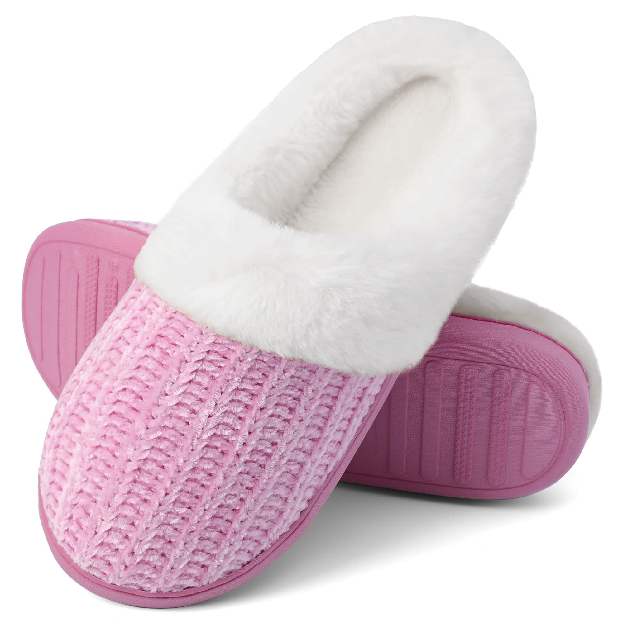 shoeslocker Women's Memory Foam Fuzzy Slippers Knit