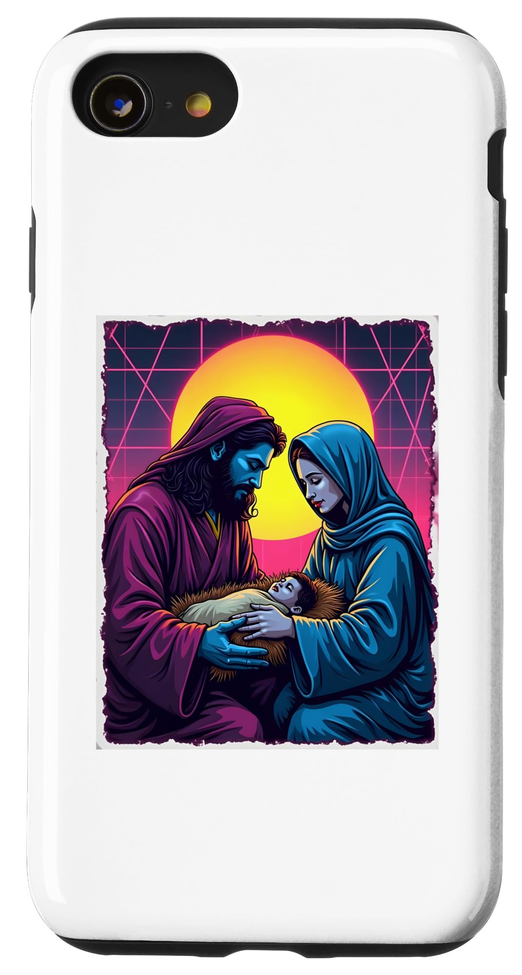 iPhone SE (2020) / 7 / 8 Jesus birth Mary & Joseph with crib vaporwave Christmas Case