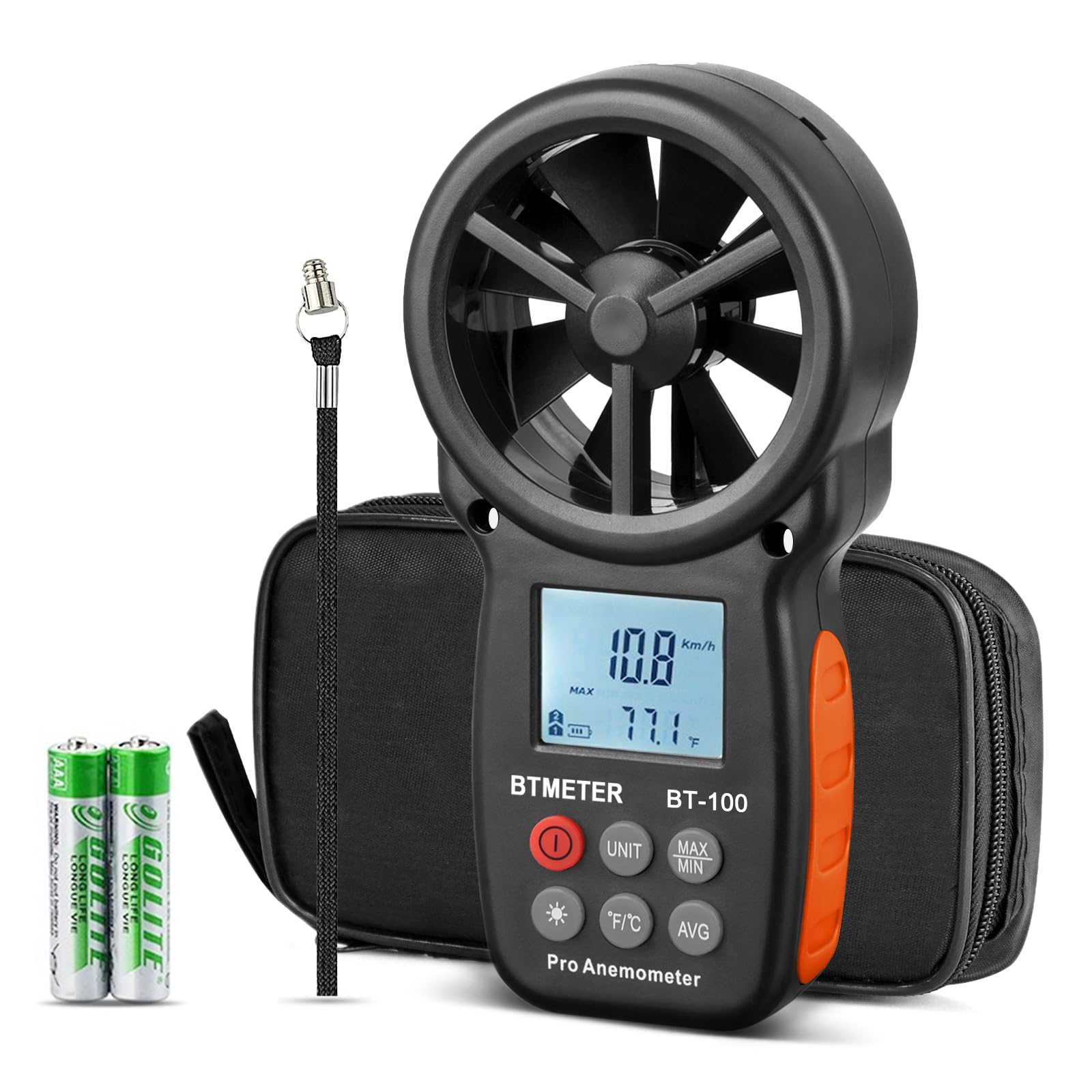 Photo 1 of BTMETER BT-100 Handheld Anemometer, Digital Wind Speed CFM Meter Gauge Air Flow Velocity Tester for HVAC Shooting Drone, Wind Chill, 14?-113? Wind Temperature
