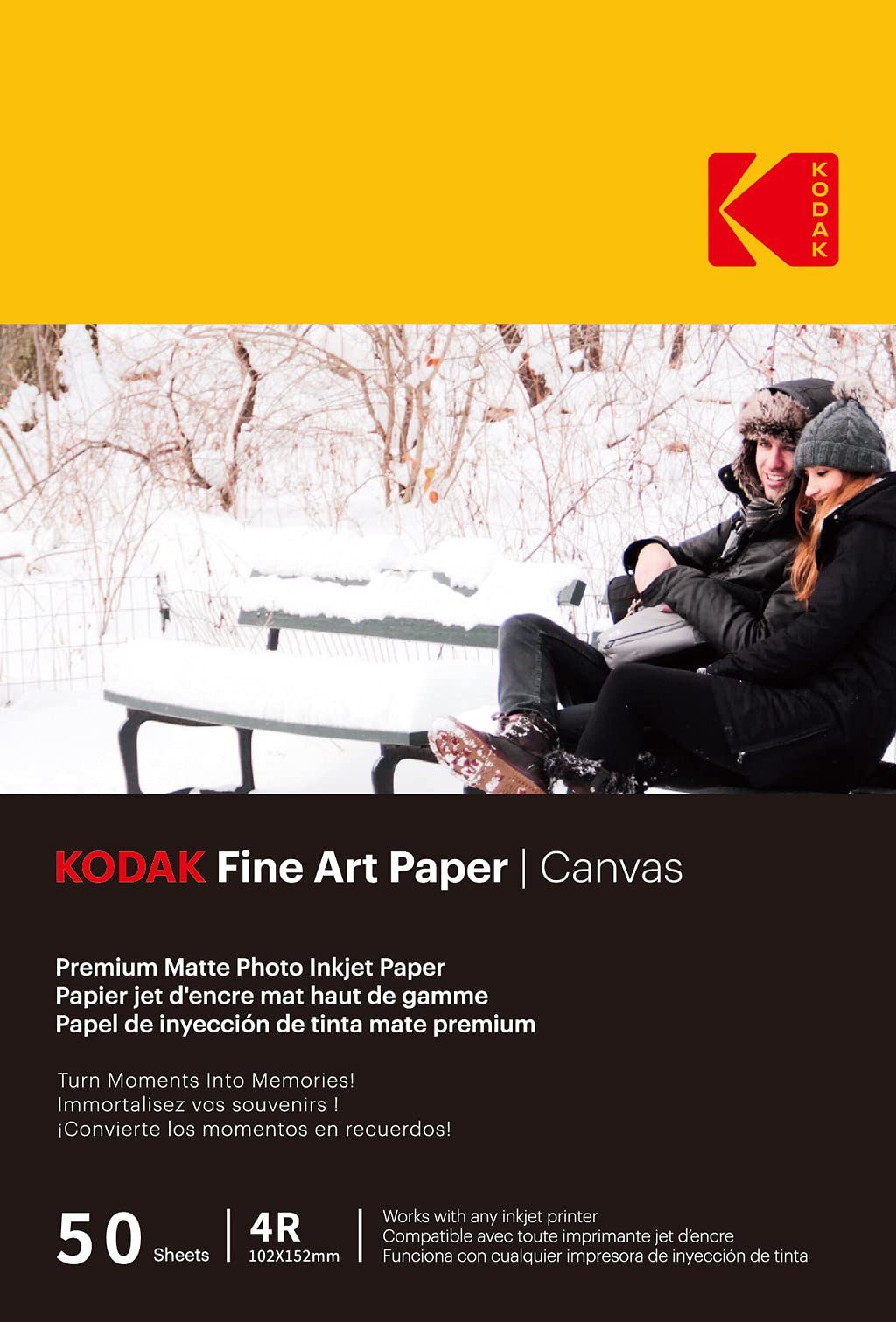 KODAK Fine Art Paper - Matte Photo Paper, Pack of 50 Sheets, 180g/m², A6 Size (10x15cm), Inkjet Printing Canvas Effect, Superior Quality, Preserve Your Memories