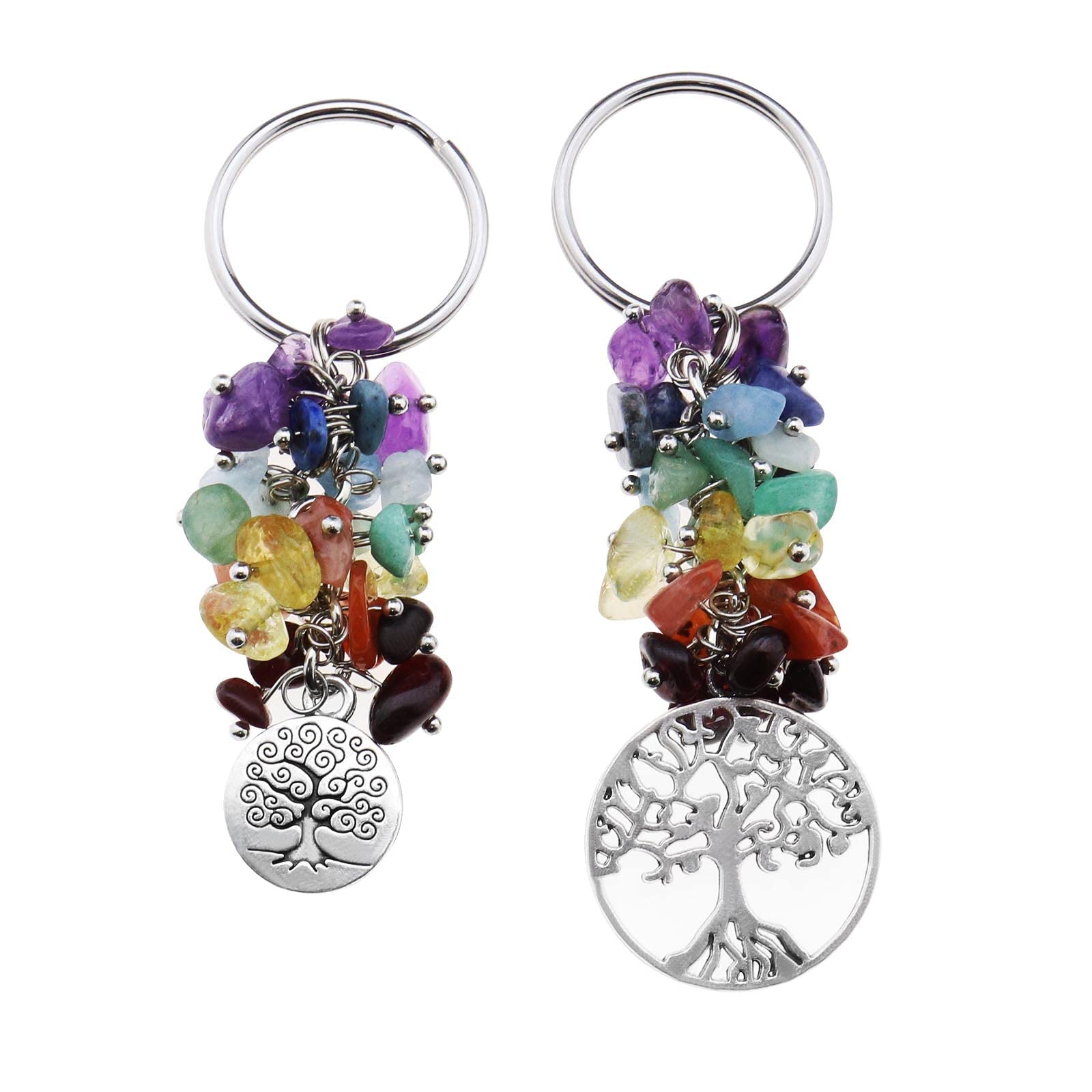The Lord of the Tools 2Pcs Keychains Gemstone Metal Keyrings with Tree of Life Pattern Decorative Key Rings Colouful Keychains Different 2 Size Key Accessories Gifts for Women