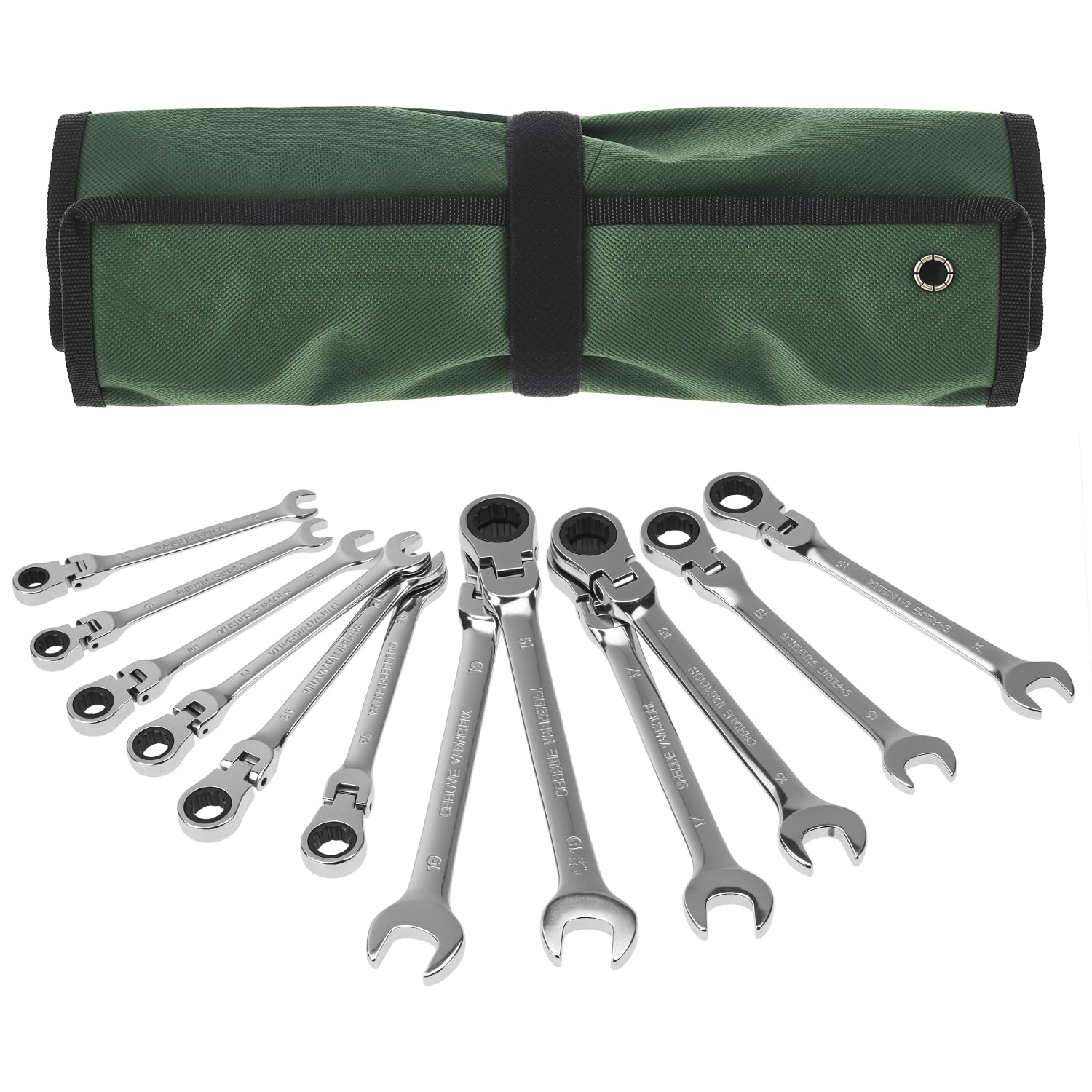 QWORK® 12-Piece Ratchet Spanner Set, 8-19mm Adjustbale-Head Ratchet Spanner, Chrome Vanadium Steel Combinational Wrench