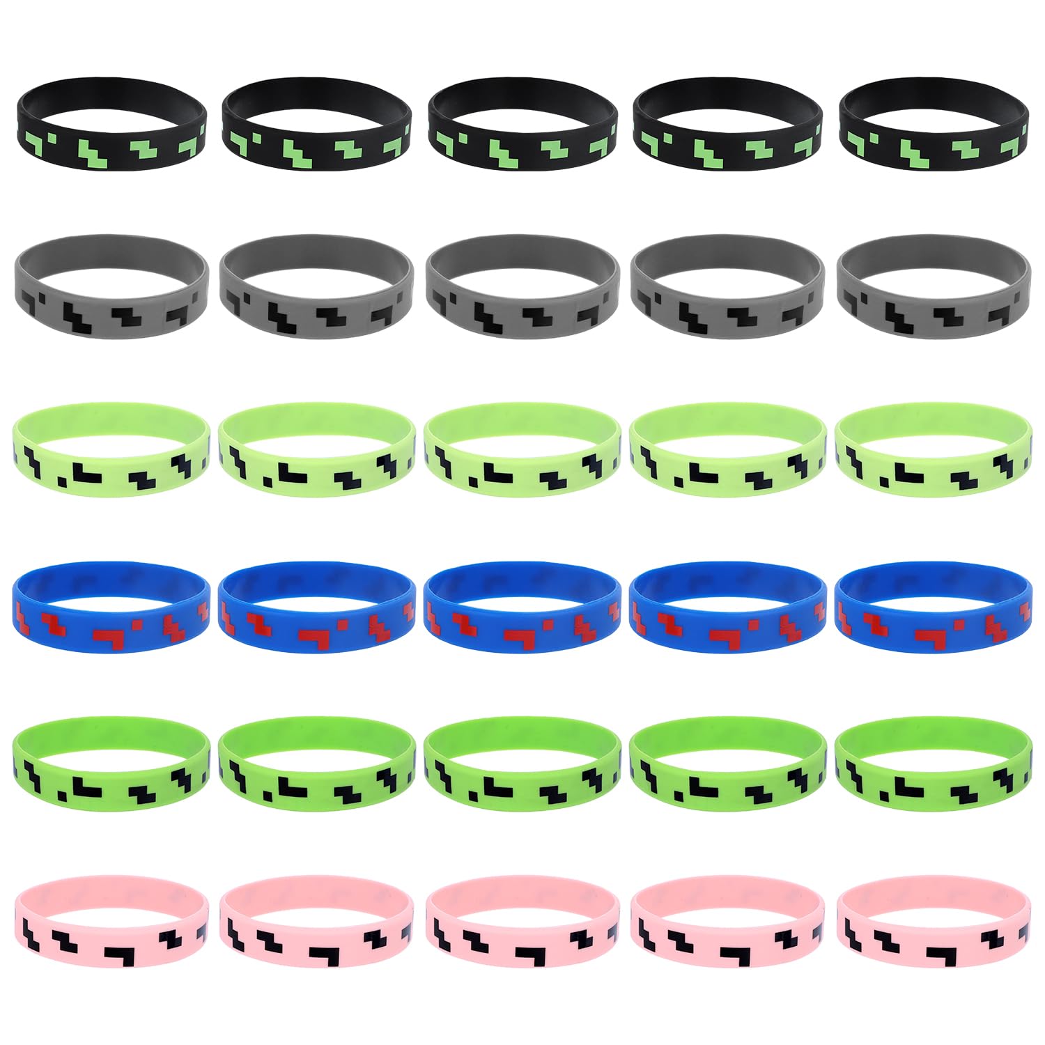 SAVITA 30pcs Pixel Silicone Bracelets, Pixel Theme Party Favors Funny Game Themed Wristbands for Birthday Party Celebration Decorations Supplies