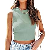 Ezbelle Women's Summer Tank Tops Sleeveless Ribbed Knit Shirts Cropped Sweater