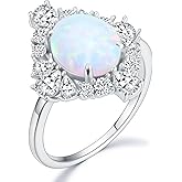 MOTIEL 3 Carat Oval Opal Ring S925 Sterling Silver Dainty White Opal with Cubic Zirconia Ring Anniversary Birthday Mother's Day Gift for Women Wife