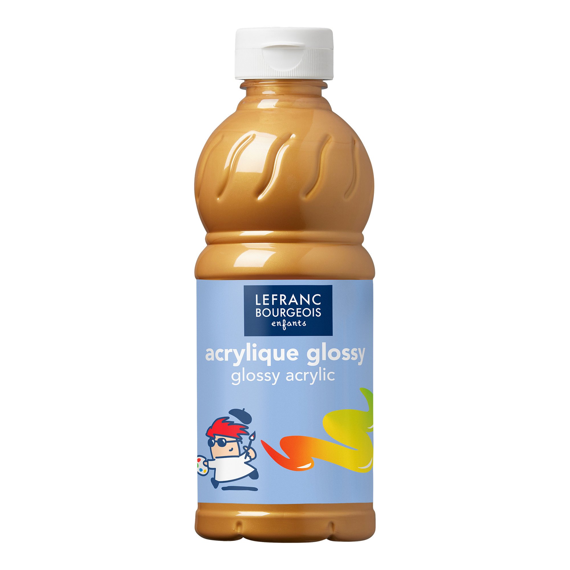 Lefranc Bourgeois 188368 Glossy Children's Acrylic Paint, Ready-to-Use Liquid Acrylic Paint, Glossy and Waterproof, Ideal on Paper, Cardboard, Wood, Plaster, Metal, Plastic, 500 ml Bottle - Gold