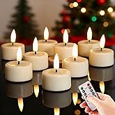 Eywamage Ivory Flameless Wax Tealights with Remote Batteries, Flickering Realistic LED Tea Votive Candles Set of 10