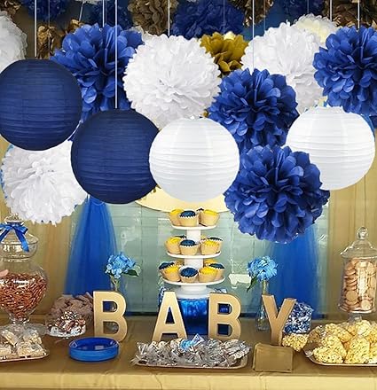 Amazon Com Navy Blue Party Decorations Kit Navy Blue White Tissue