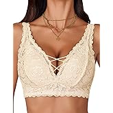 Avidlove Lace Bralette for Women Sexy Unpadded and Unlined Wireless Bra V Neck Criss Cross Everyday Lingerie Bralettes Nude