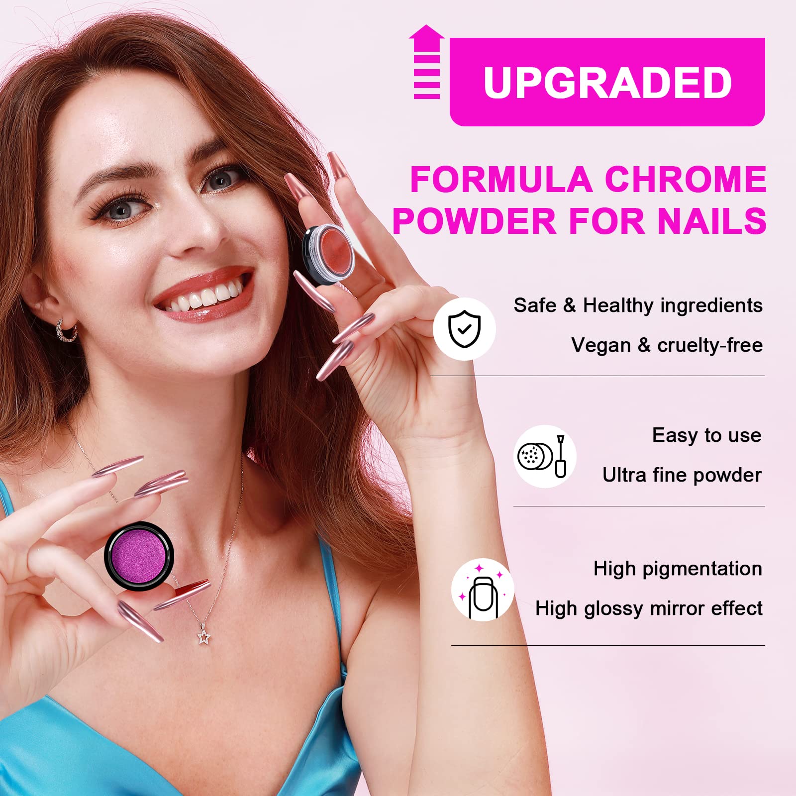 36Pcs Saviland Mirror Chrome Nail Powder Set - Metallic Holographic Chrome Nail Powder Black Blue Silver Gold Mirror Nails Chrome Powder for Nails French Manicure Nail Art Decoration Home Salon DIY - Image 2