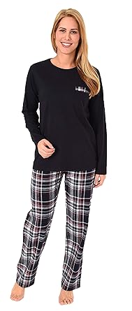 NORMANN WÄSCHEFABRIK Damen Flanell Pyjama Mix & Match - Top Single Jersey, Hose Flanell auch in Übergrößen - 281 201 90 246